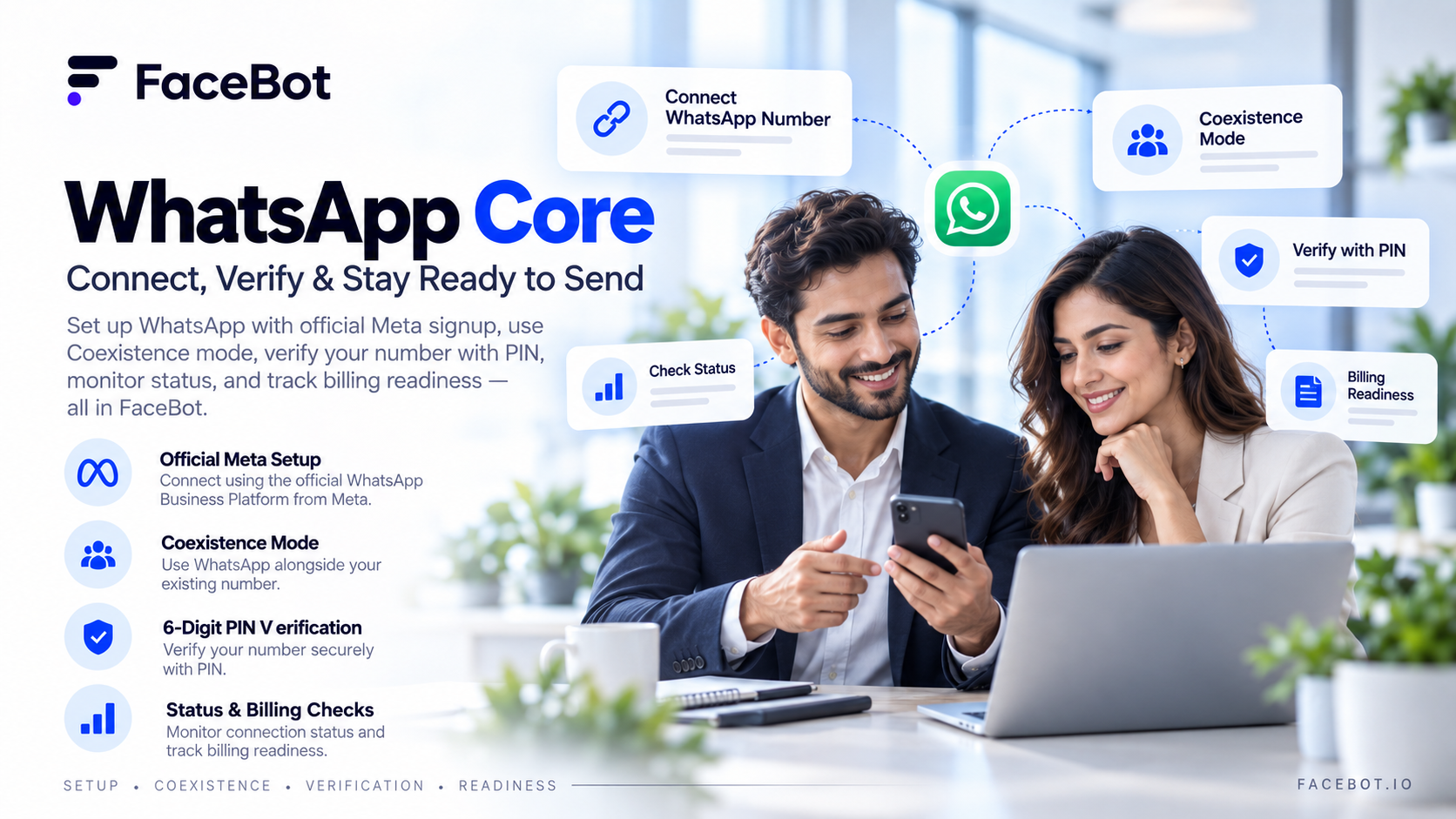FaceBot WhatsApp Core: Connect, Verify & Keep WhatsApp Ready to Send