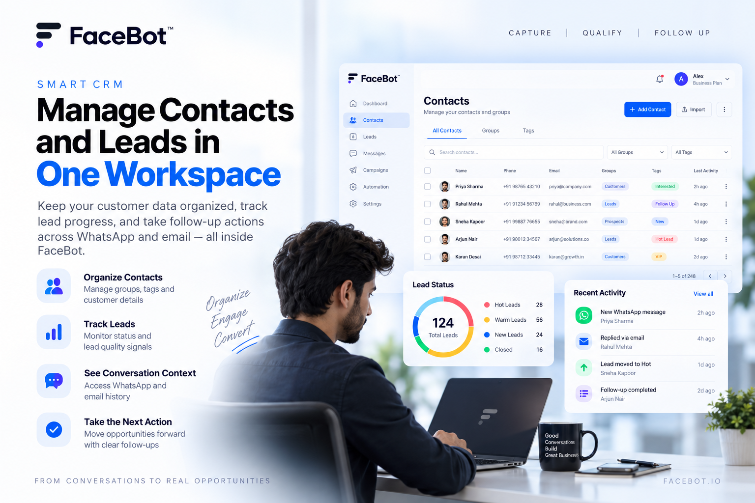 FaceBot Smart CRM: Manage Contacts, Leads and Follow-Ups in One Workspace