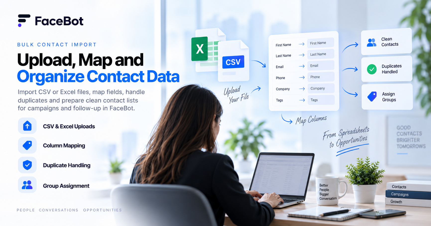 Bulk Contact Import and CSV Mapping in FaceBot